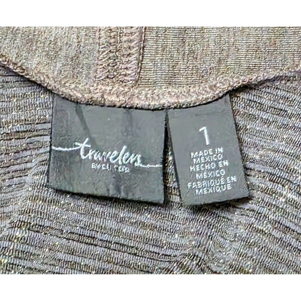CHICO'S TRAVELERS Shimmery Taupe Waterfall Cardigan 3/4 Sleeves Med 8 Chicos 1 - Picture 2 of 10